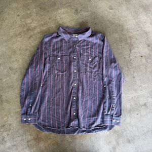 LL Bean Soft Washed Utility Shirt Tencell Darkest Indigo Stripe Woman’s XL